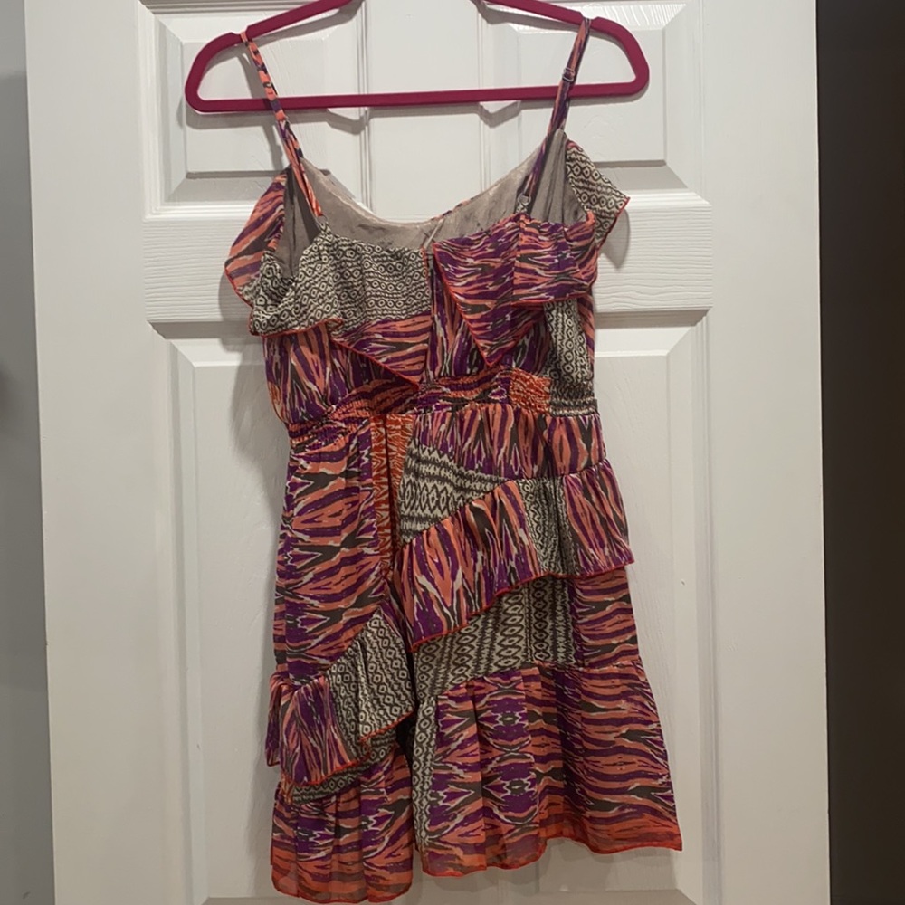 BEBE 2b RUFFLE DRESS XS LEATHER DETAIL-multi-color - Picture 5 of 10